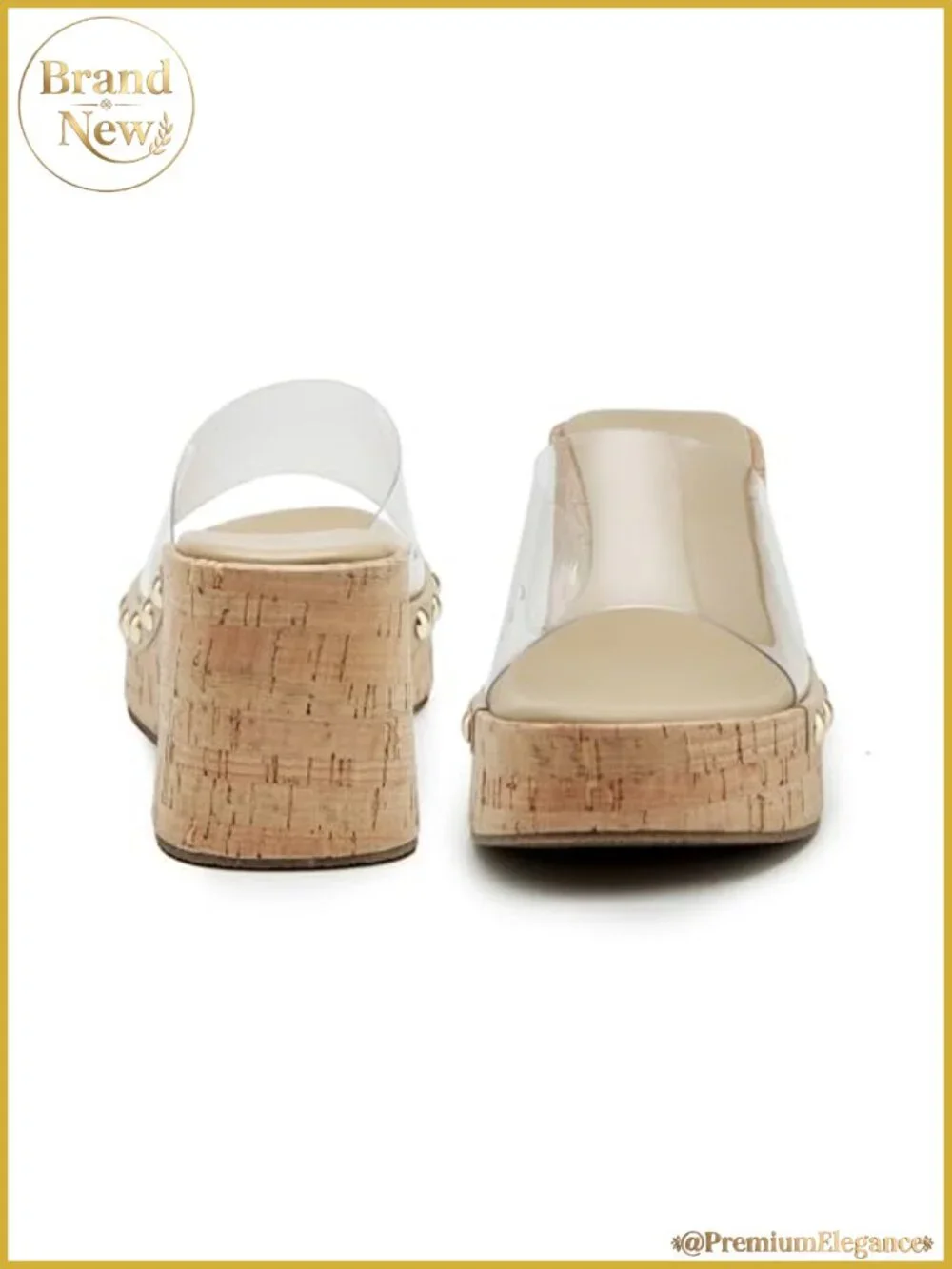 Women's Faux Leather Platform Wedge Slip-On Sandals with Studded Detail